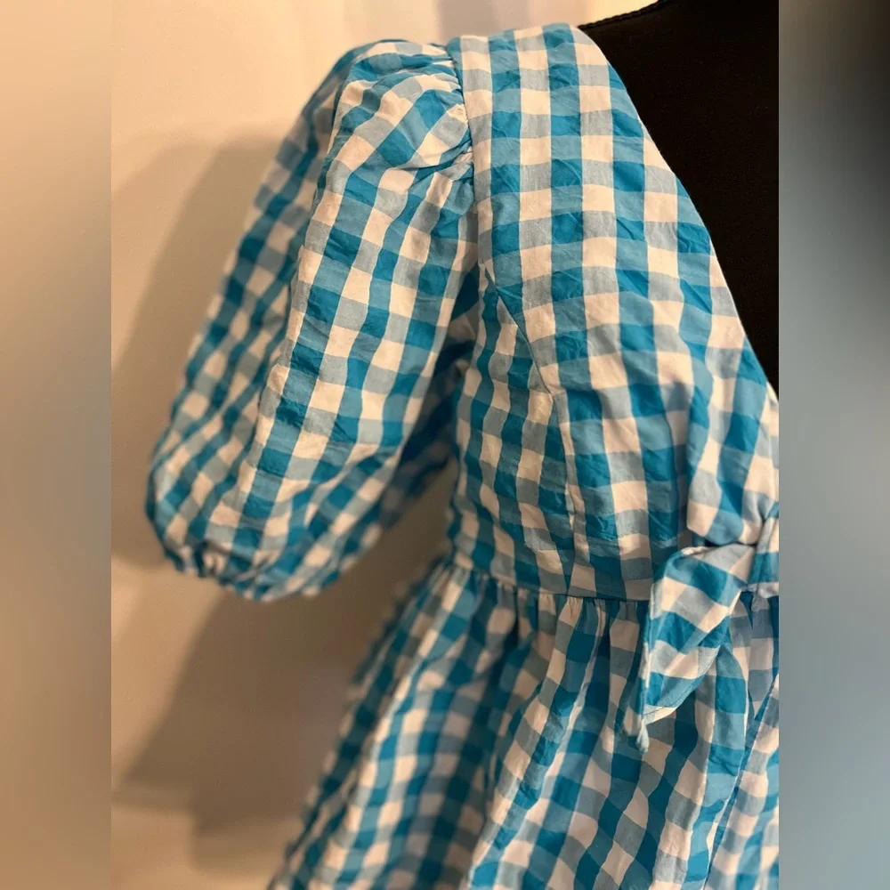 Lilly Pulitzer Babydoll Blouse Sarafina Gingham Tie Front Short Puff Sleeves sz4